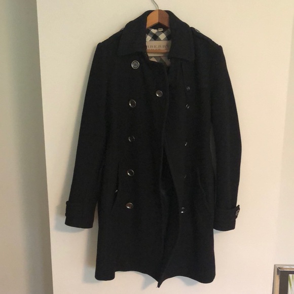 Beautiful Burberry Brit Wool Black Coat EUC Sz UK 10 - US 6